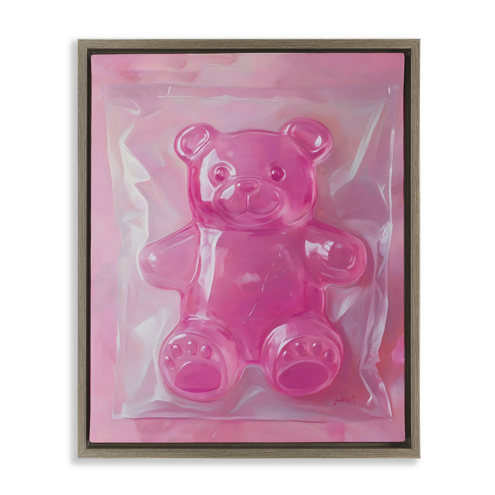 Stupell Industries Pink Gummy Candy Bear Brown Framed Floater Canvas Wall Art, design by The Prints Vibe