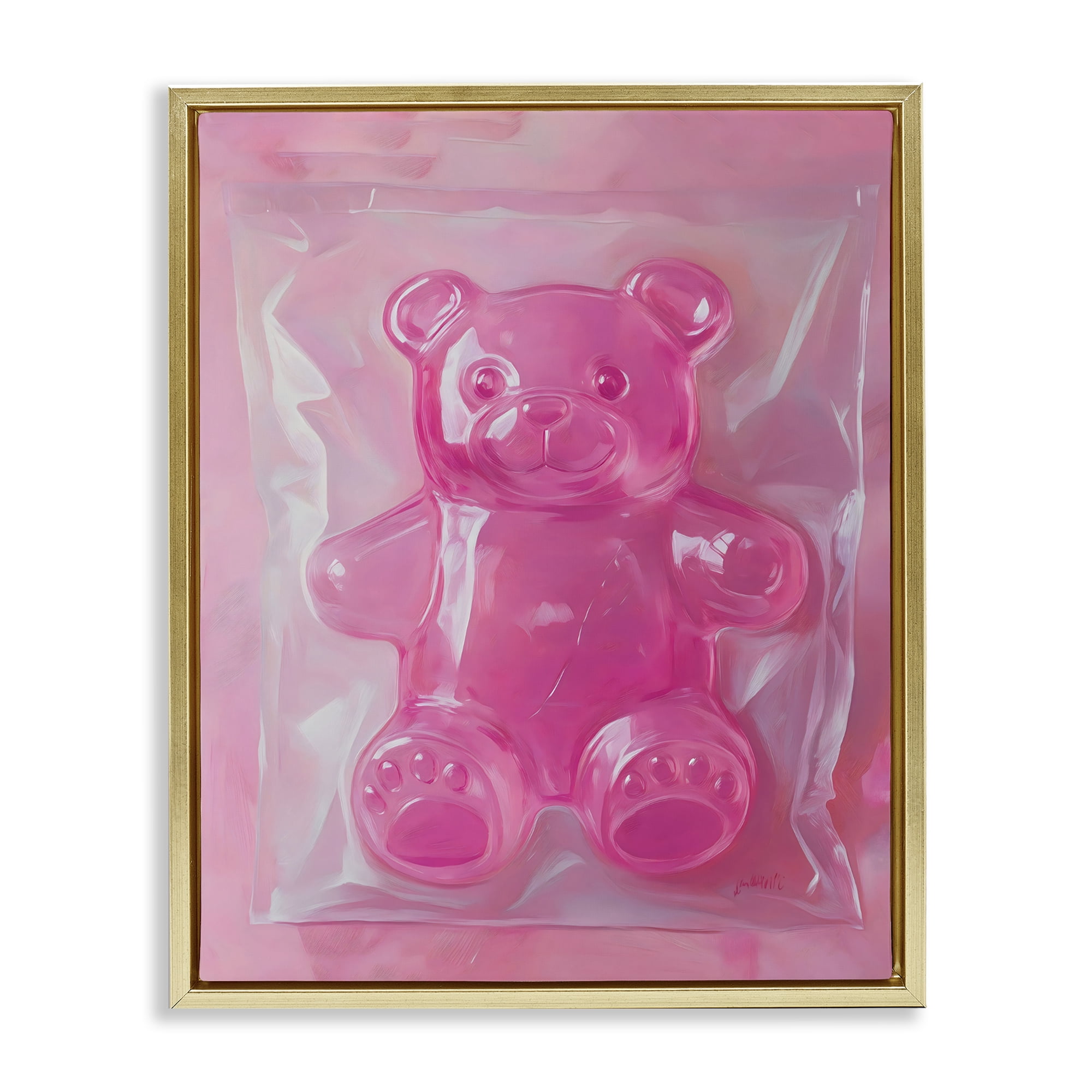 Stupell Industries Pink Gummy Candy Bear Gold Framed Floater Canvas Wall Art, design by The Prints Vibe