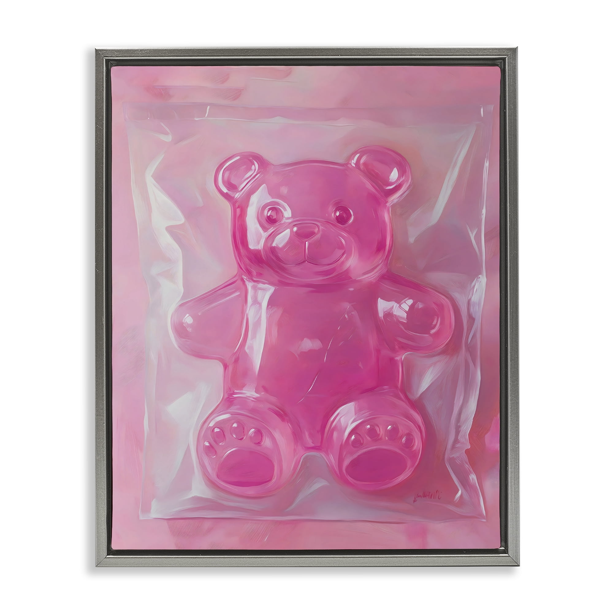 Stupell Industries Pink Gummy Candy Bear Gray Framed Floater Canvas Wall Art, design by The Prints Vibe