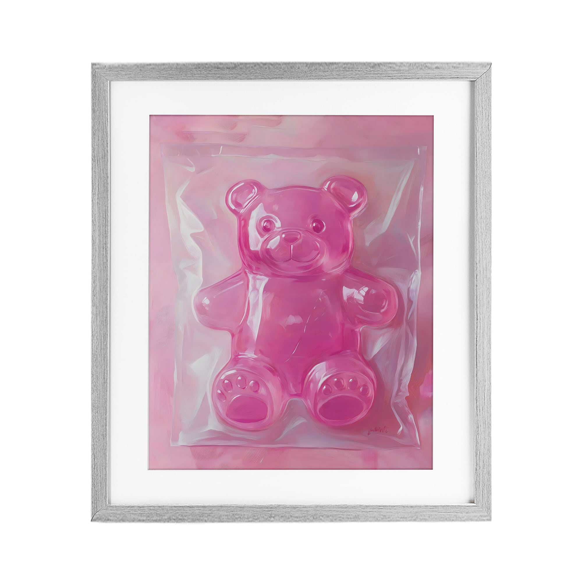 Stupell Industries Pink Gummy Candy Bear Gray Framed Print Under Glass, design by The Prints Vibe