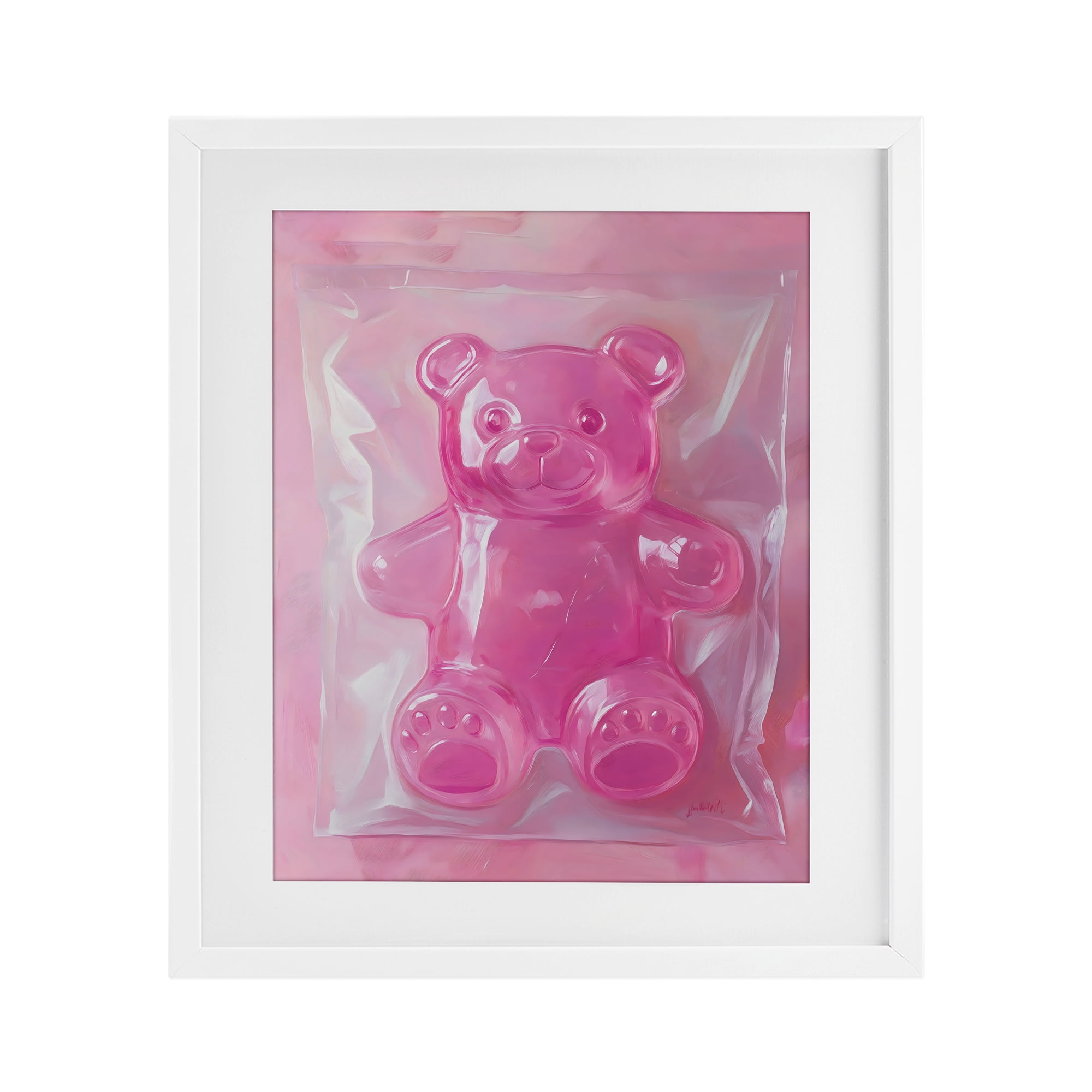 Stupell Industries Pink Gummy Candy Bear White Framed Print Under Glass, design by The Prints Vibe