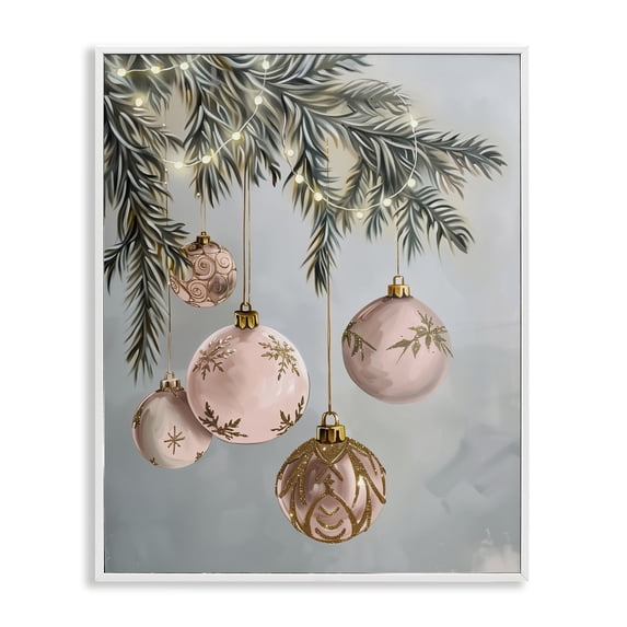 Stupell Industries Pink Hanging Christmas Ornaments Holiday Painting White Framed Art Print Wall Art, 11 x 14