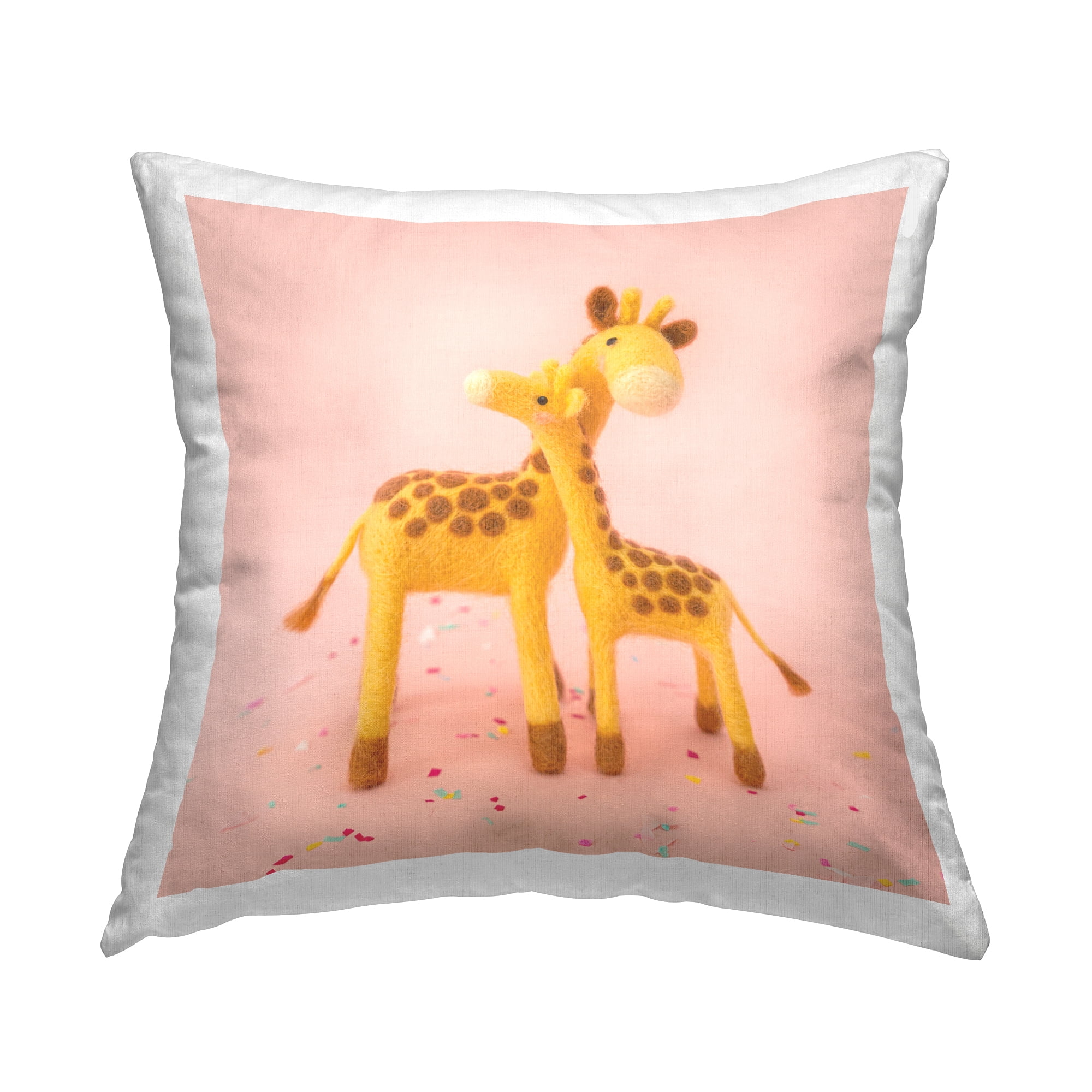 Stupell Industries Pink Happy Giraffe Hugs Square Decorative Printed Throw Pillow, 18 x 18,