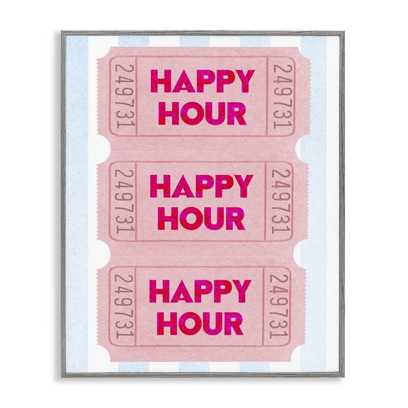 Stupell Industries Pink Happy Hour Tickets Quotes and Sayings Painting Gray Framed Art Print Wall Art, 24 x 30