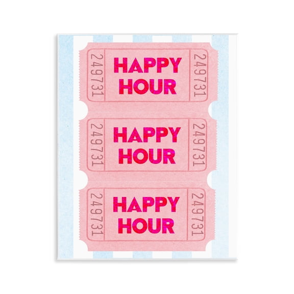 Stupell Industries Pink Happy Hour Tickets Quotes and Sayings Painting Unframed Art Print Wall Art, 11 x 14