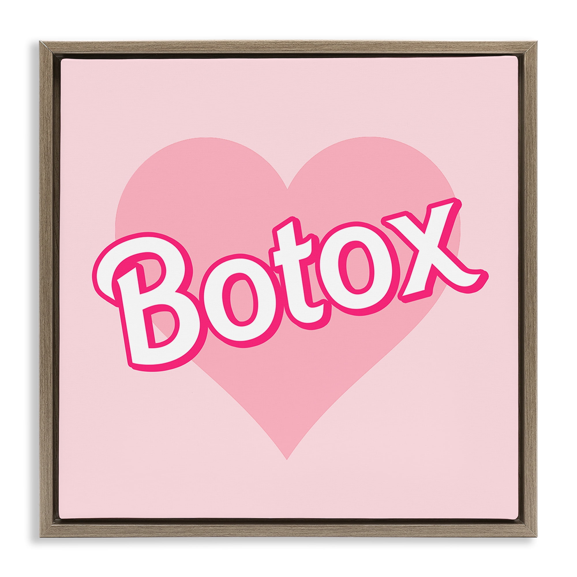 Stupell Industries Pink Heart Botox Inspirational Painting Brown Floater Framed Canvas Art Print Wall Art, 18 x 18