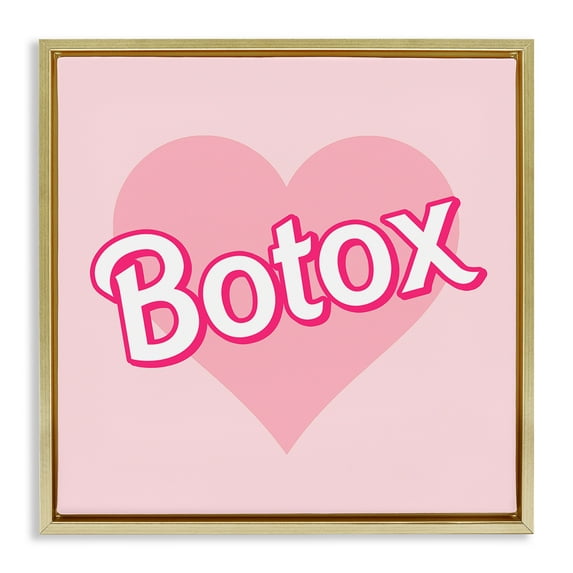 Stupell Industries Pink Heart Botox Inspirational Painting Gold Floater Framed Canvas Art Print Wall Art, 18 x 18