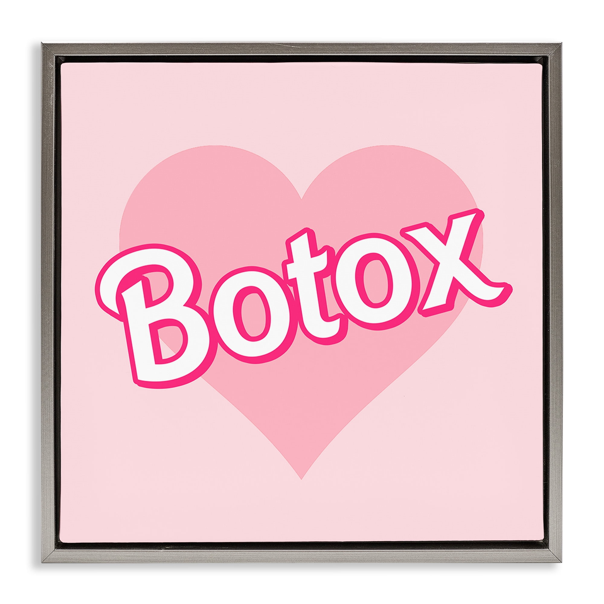 Stupell Industries Pink Heart Botox Inspirational Painting Gray Floater Framed Canvas Art Print Wall Art, 18 x 18