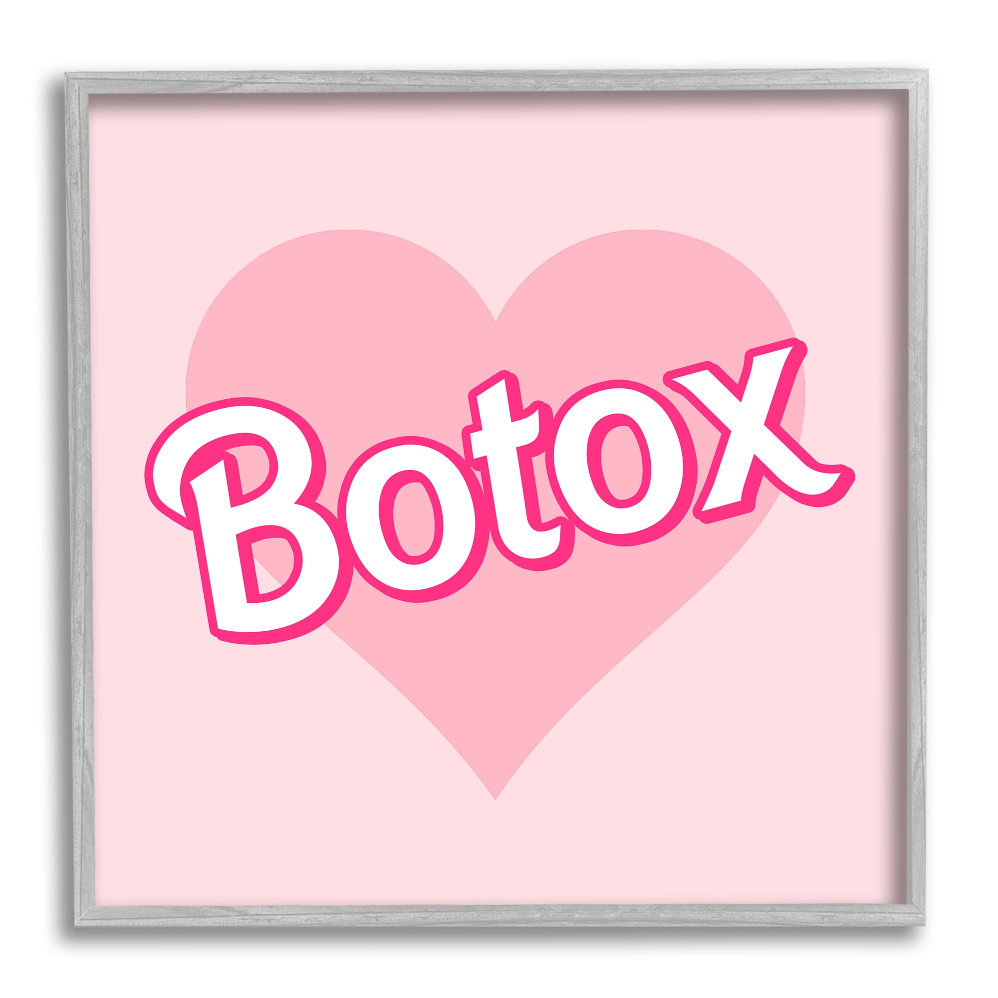 Stupell Industries Pink Heart Botox Inspirational Painting Gray Framed Art Print Wall Art, 17 x 17