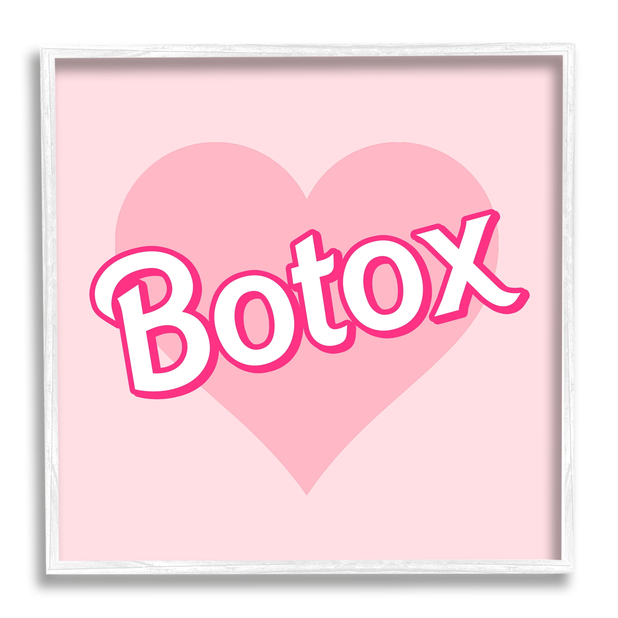 Stupell Industries Pink Heart Botox Inspirational Painting White Framed Art Print Wall Art, 12 x 12