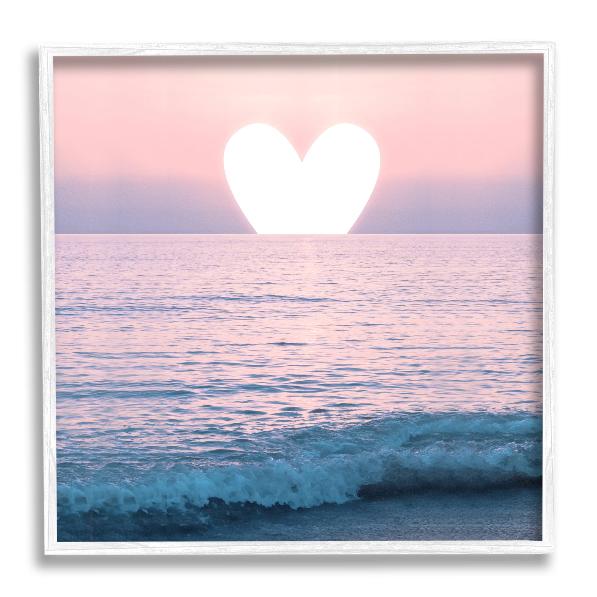 Stupell Industries Pink Heart Ocean Sunrise Nature Painting White Framed Art Print Wall Art, 17 x 17