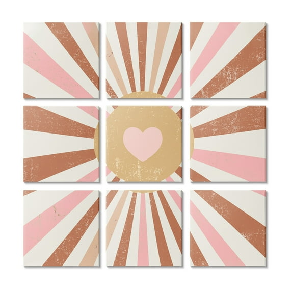 Stupell Industries Pink Heart Sun Bold Desert Tone Stripe Pattern, 12 x 12, Design by Daphne Polselli