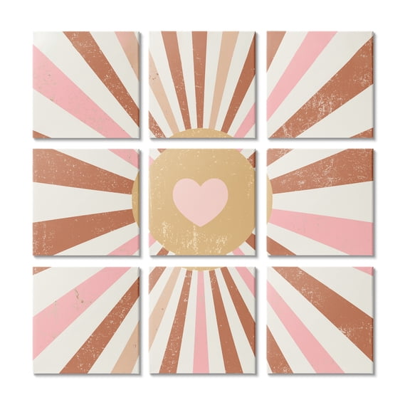 Stupell Industries Pink Heart Sun Bold Desert Tone Stripe Pattern, 12 x 12, Design by Daphne Polselli