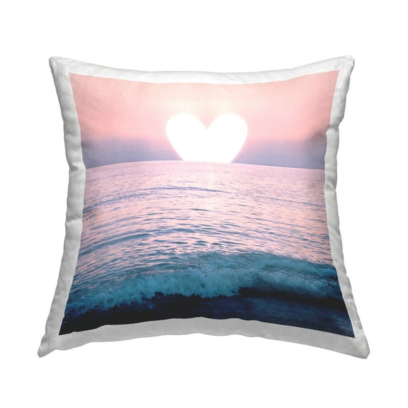 Stupell Industries Pink Heart Sunset Beach Square Decorative Printed Throw Pillow, 18 x 18