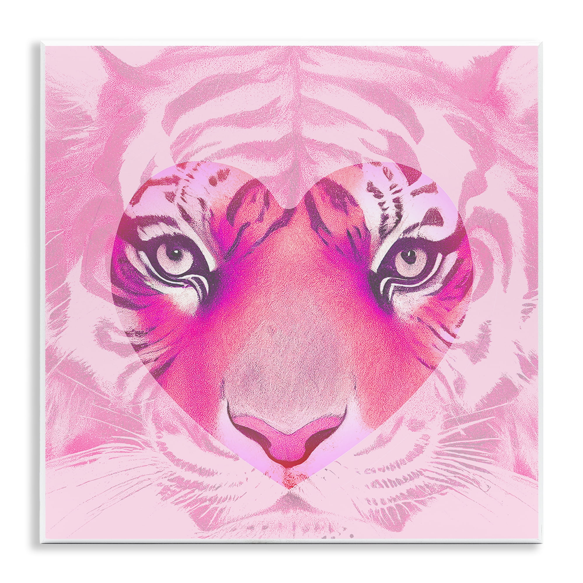 Stupell Industries Pink Heart Tiger Face Animals Painting Unframed Art Print Wall Art, 12 x 12