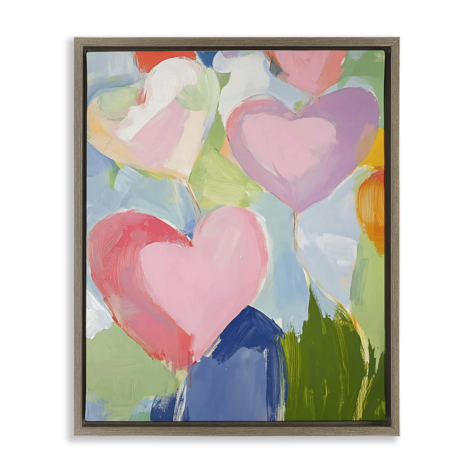Stupell Industries Pink Hearts Abstraction Brown Framed Floater Canvas Wall Art, design by The Prints Vibe