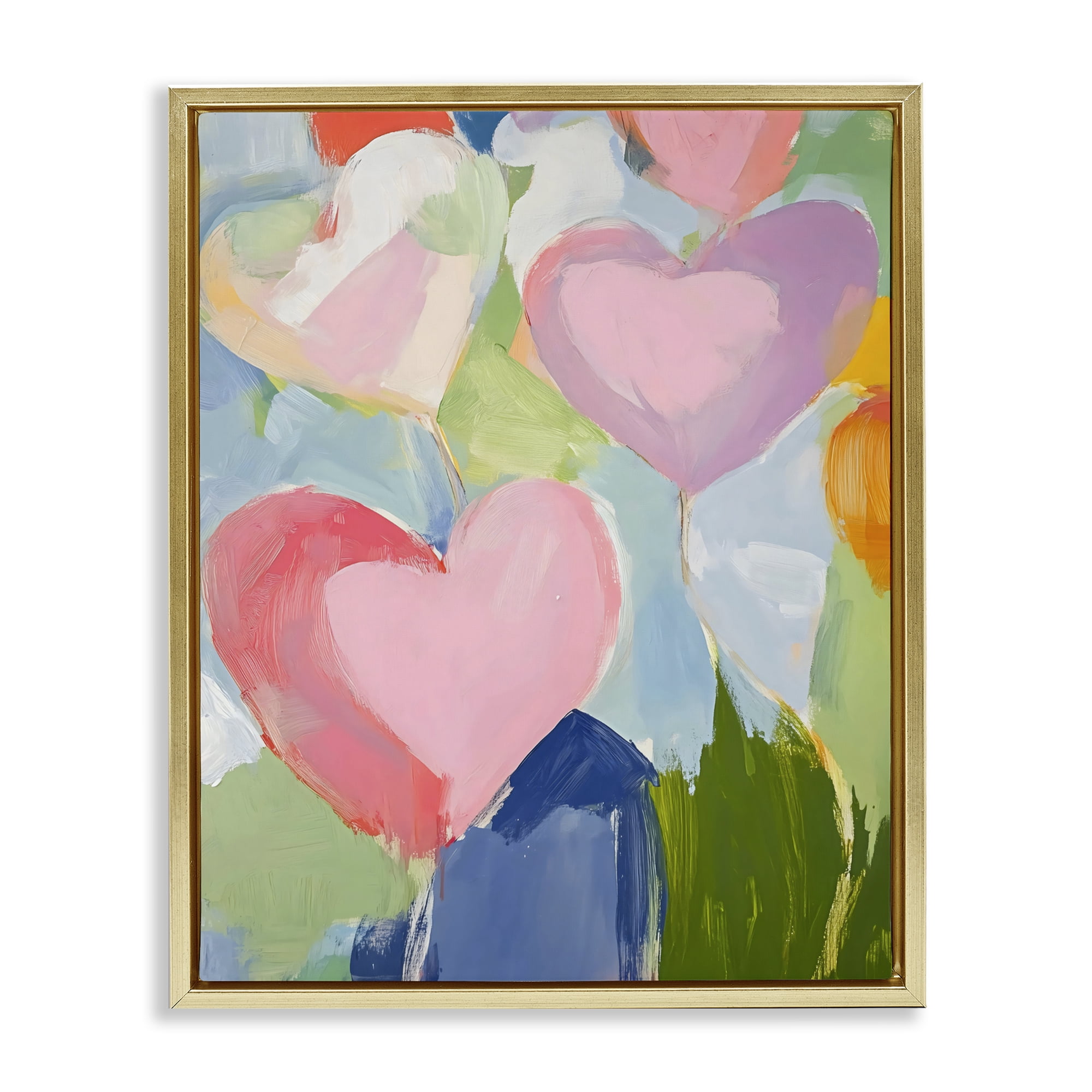 Stupell Industries Pink Hearts Abstraction Gold Framed Floater Canvas Wall Art, design by The Prints Vibe