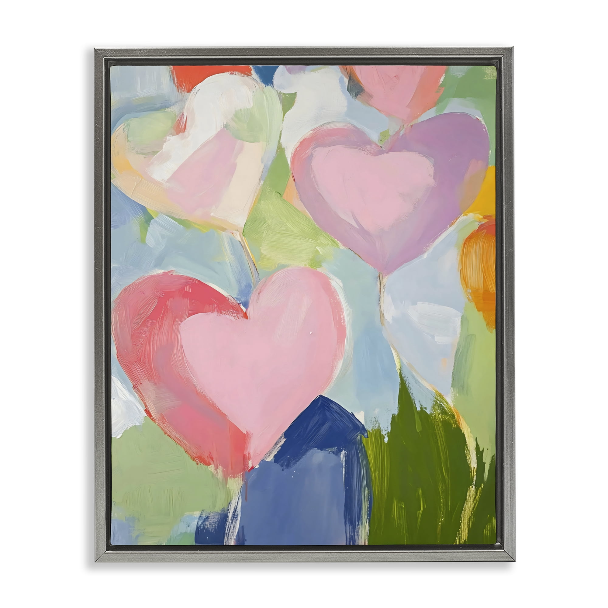 Stupell Industries Pink Hearts Abstraction Gray Framed Floater Canvas Wall Art, design by The Prints Vibe