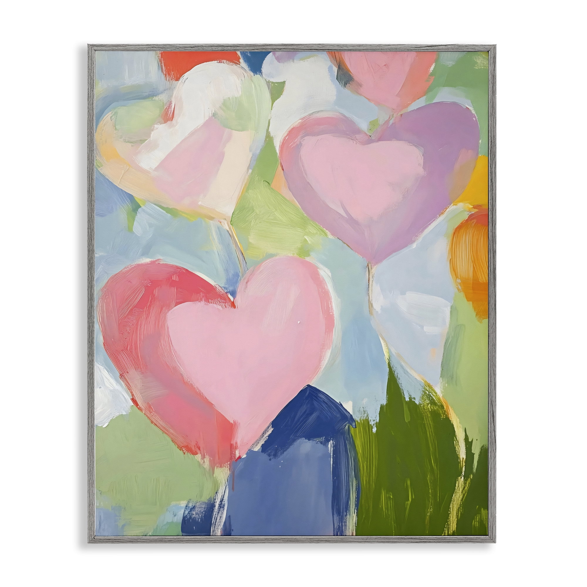 Stupell Industries Pink Hearts Abstraction Gray Framed Giclee Art, design by The Prints Vibe