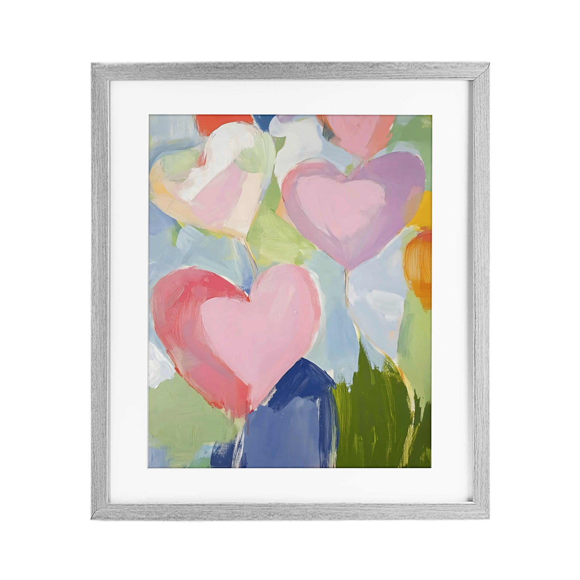 Stupell Industries Pink Hearts Abstraction Gray Framed Print Under Glass, design by The Prints Vibe