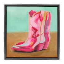 Stupell Industries Pink Heeled Cowgirl Boots Entertainment Painting Black Floater Framed Canvas Art Print Wall Art, 18 x 18