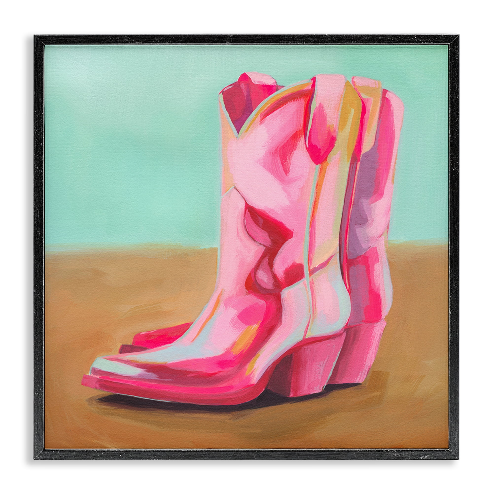 Stupell Industries Pink Heeled Cowgirl Boots Entertainment Painting Black Framed Art Print Wall Art, 17 x 17