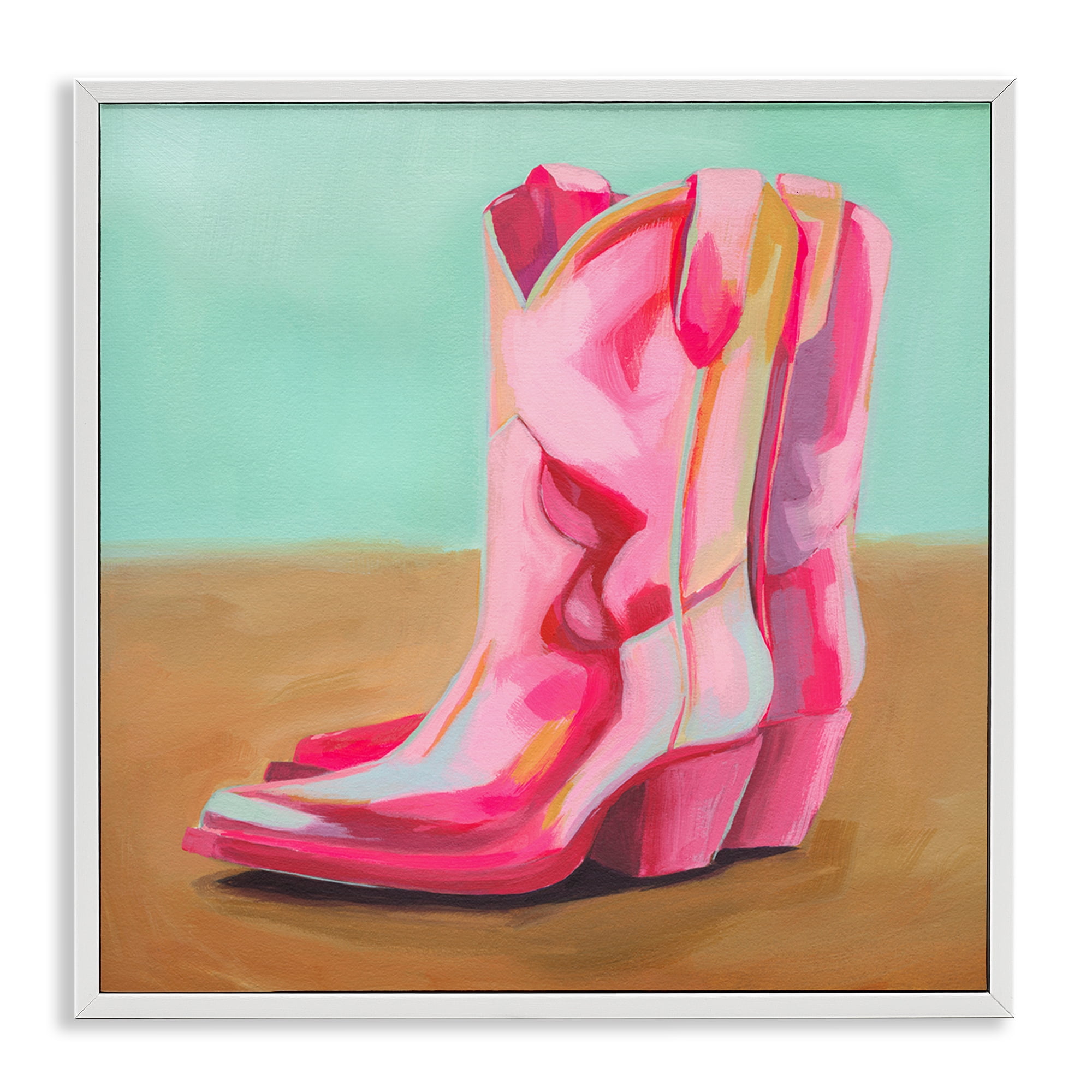 Stupell Industries Pink Heeled Cowgirl Boots Entertainment Painting White Framed Art Print Wall Art, 12 x 12