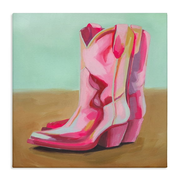 Stupell Industries Pink Heeled Cowgirl Boots Entertainment Painting Wrapped Canvas Art Print Wall Art, 17 x 17