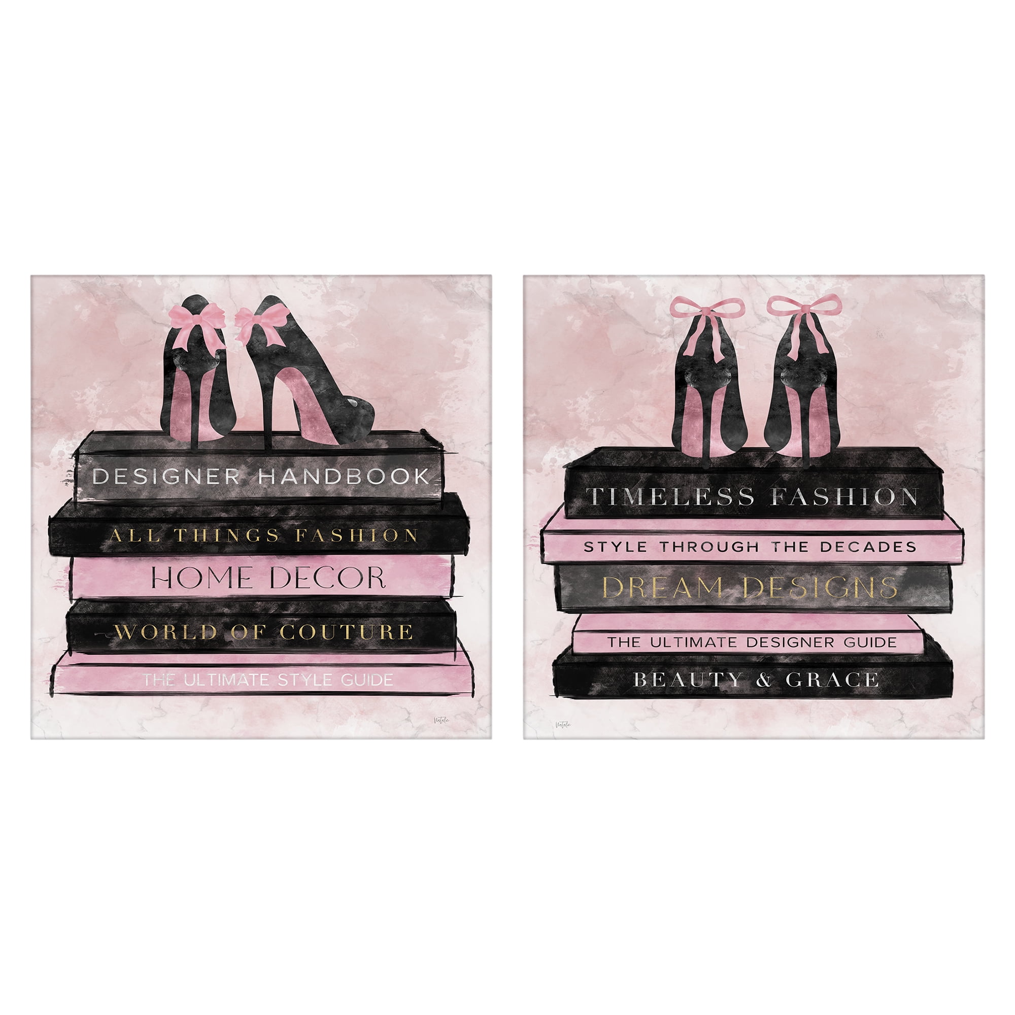 Stupell Industries Pink Heels Atop Books 2 Piece Canvas Wall Art Set, design by Natalie Carpentieri