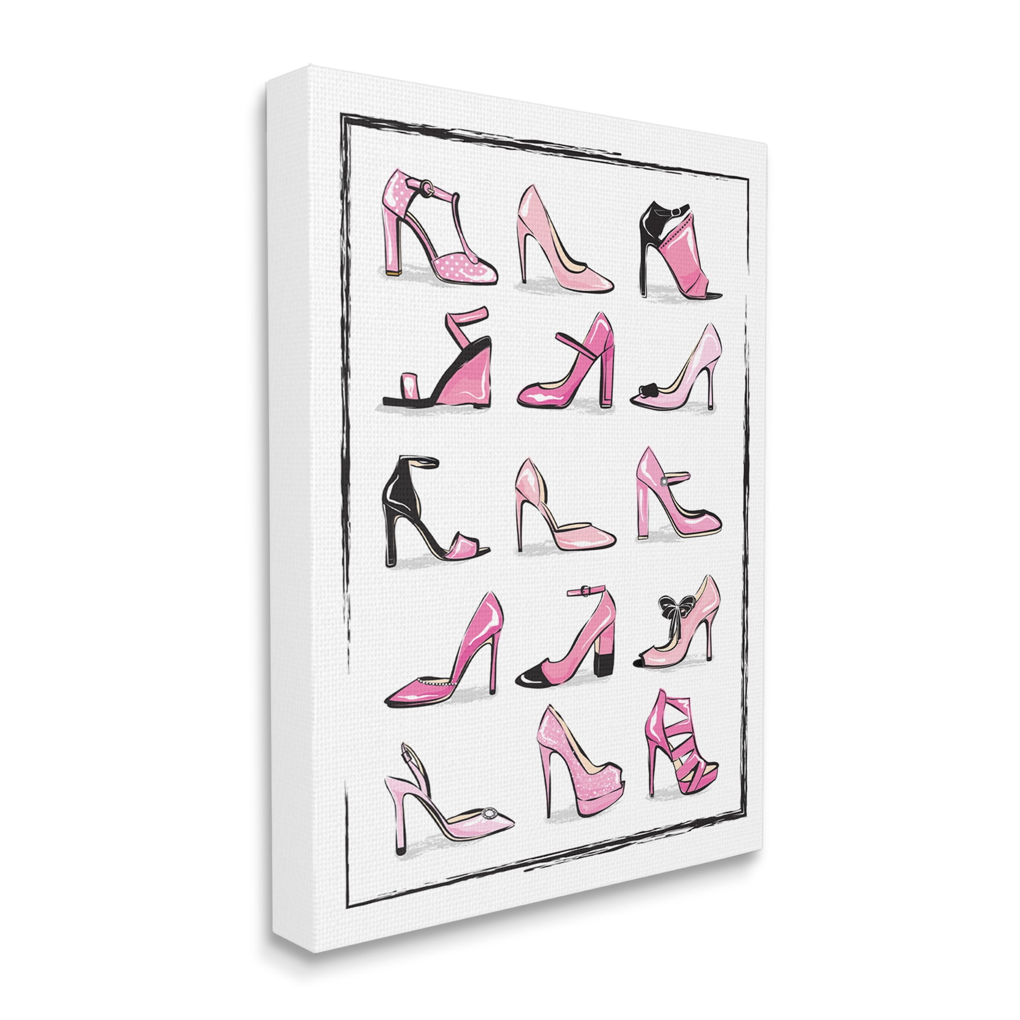 Stupell Industries Pink Heels Lined Up Women's Glam Shoes Beauty & Fashion Painting Gallery Wrapped Canvas Print Wall Art, 24 x 30