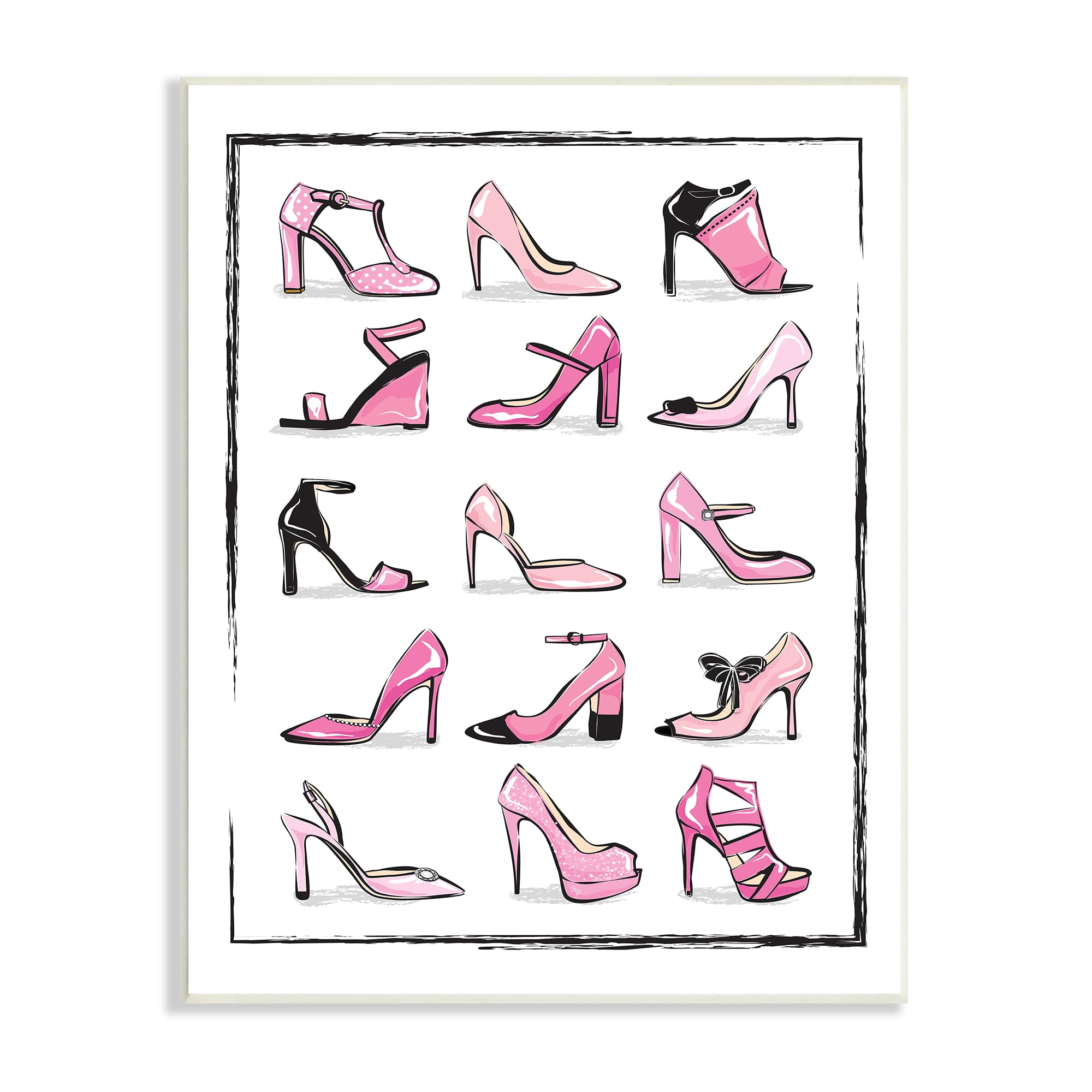 Stupell Industries Pink Heels Lined Up Women's Glam Shoes Beauty & Fashion Painting Unframed Art Print Wall Art, 13 x 19