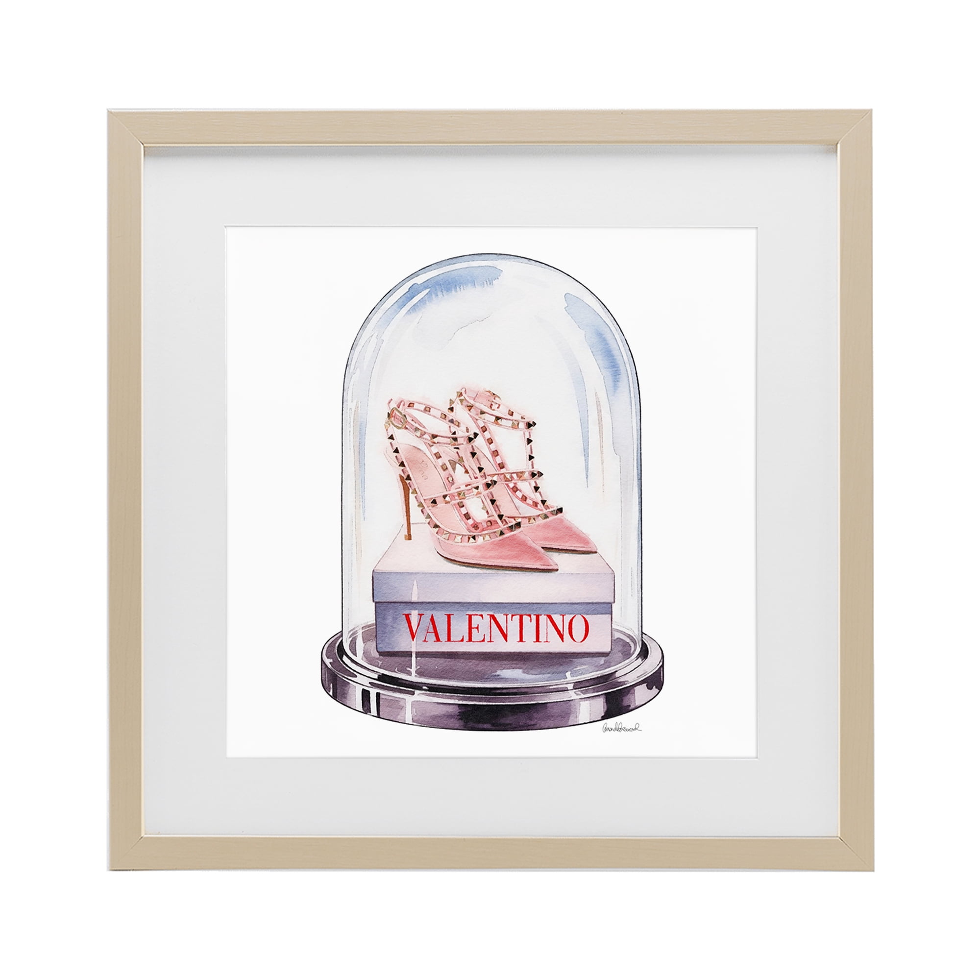 Stupell Industries Pink Heels in Bell Jar Birch Framed Print Under Glass, design by Amanda Greenwood