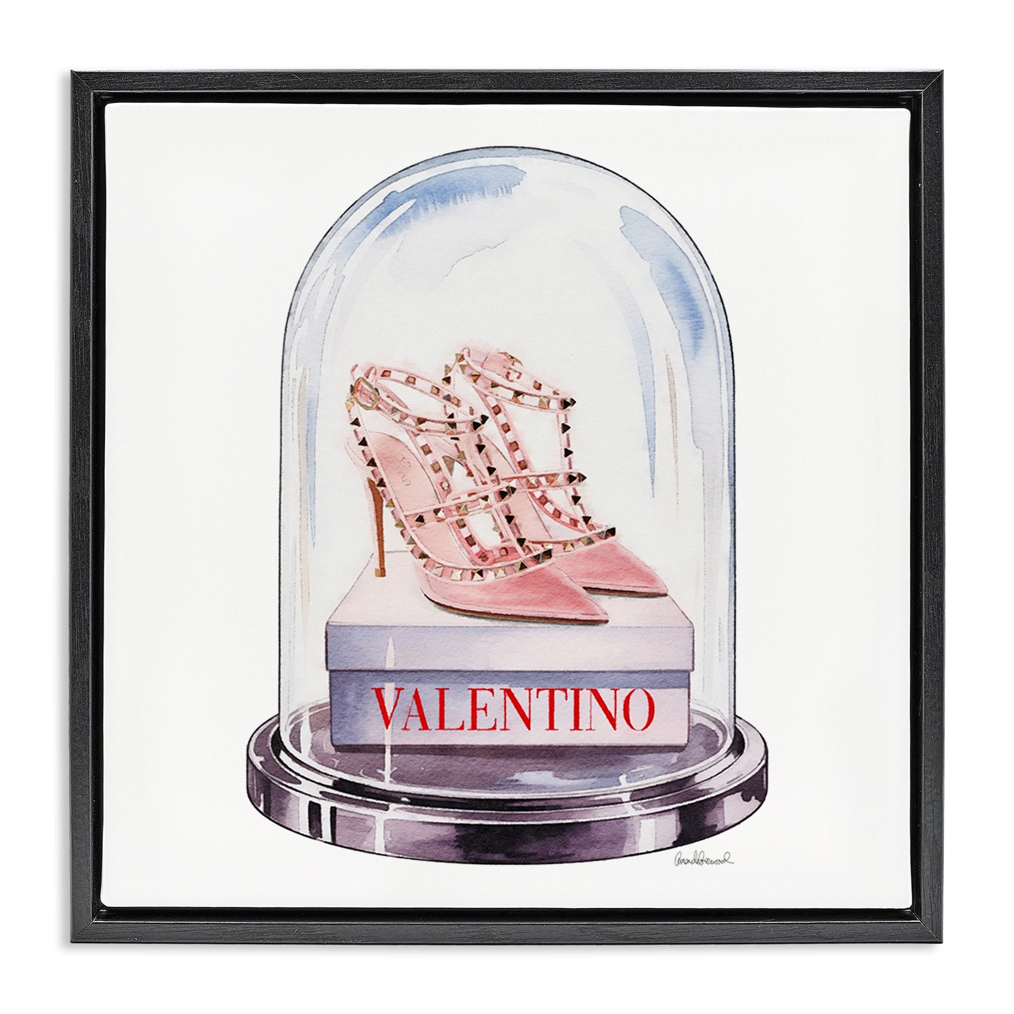 Stupell Industries Pink Heels in Bell Jar Black Framed Floater Canvas Wall Art, design by Amanda Greenwood