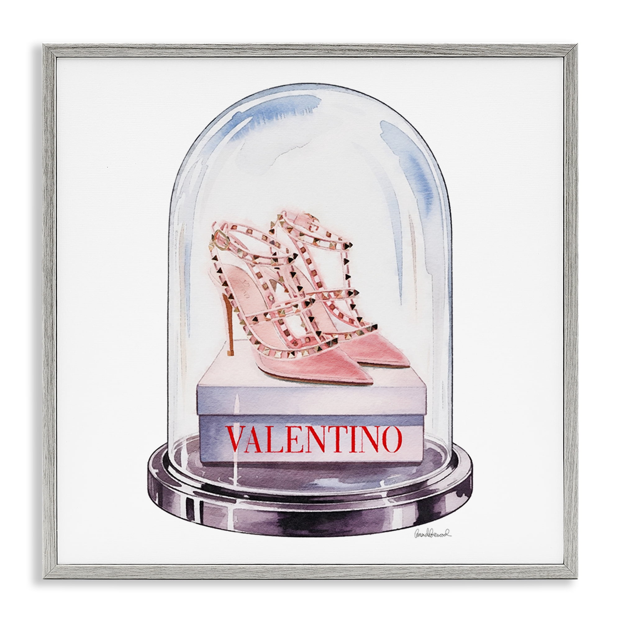 Stupell Industries Pink Heels in Bell Jar Gray Framed Giclee Art, design by Amanda Greenwood