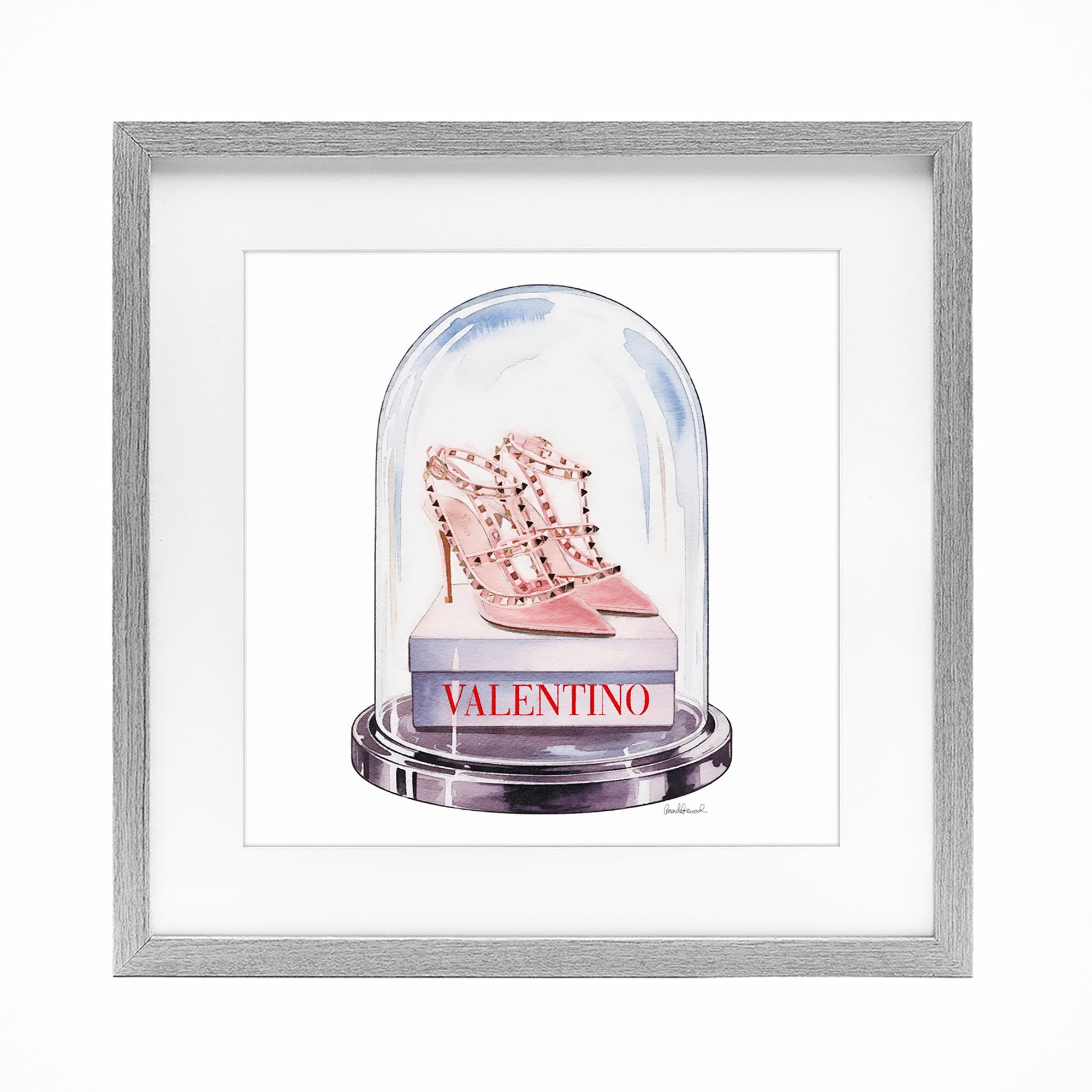 Stupell Industries Pink Heels in Bell Jar Gray Framed Print Under Glass, design by Amanda Greenwood
