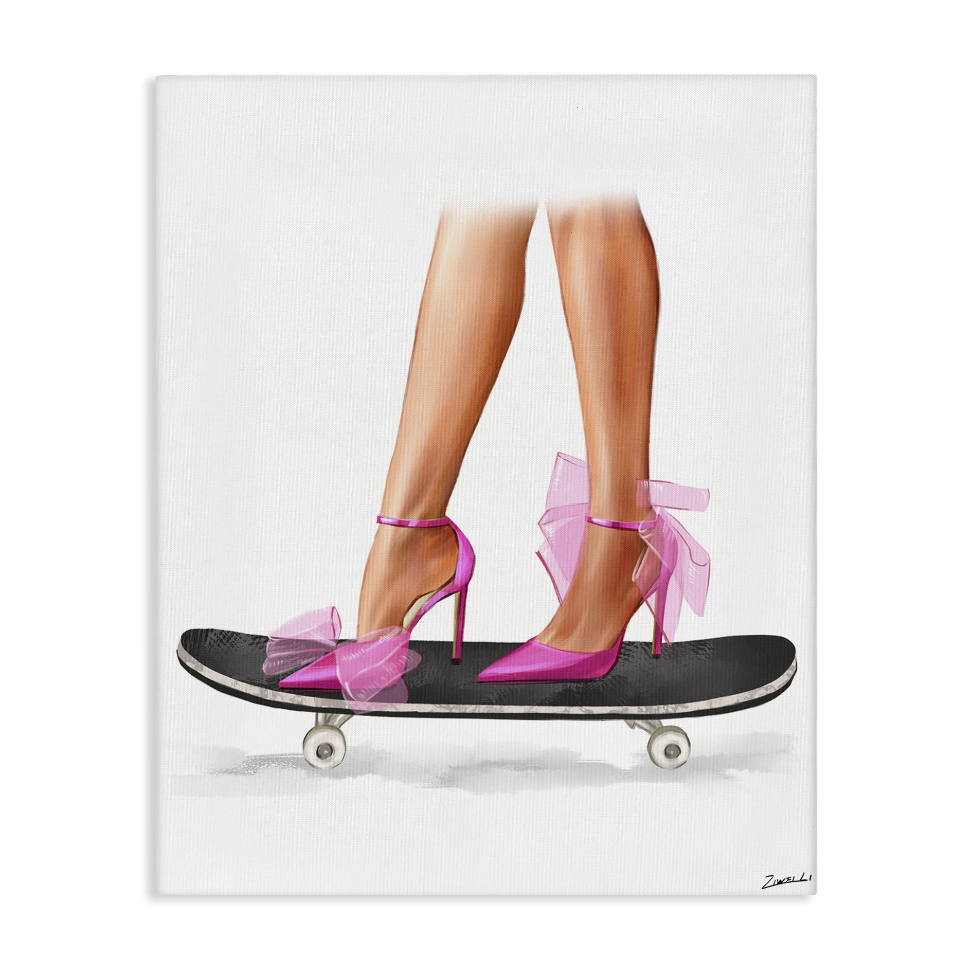 Stupell Industries Pink Heels on Skateboard Fashion Painting Wrapped Canvas Art Print Wall Art, 36 x 48
