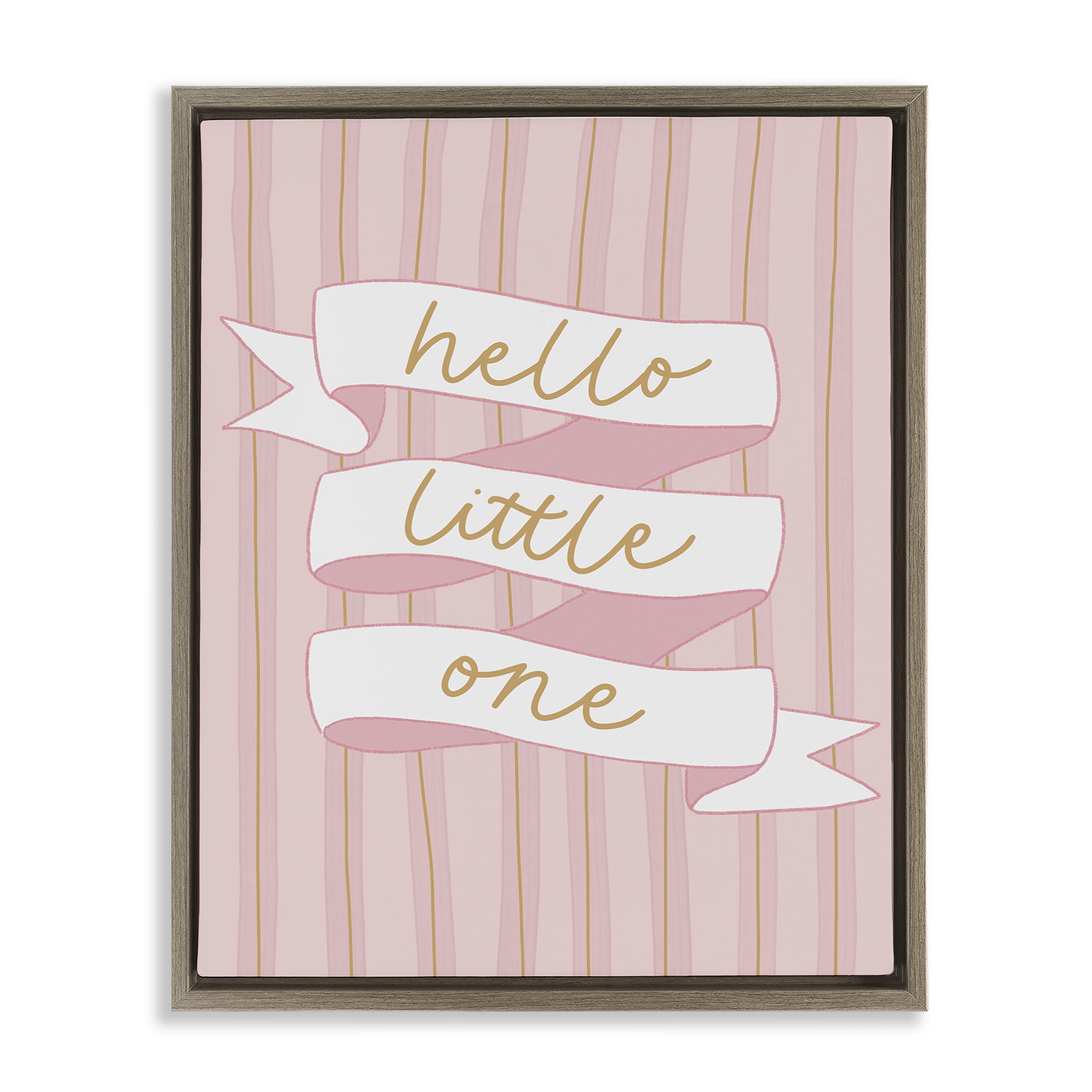 Stupell Industries Pink Hello Little One Brown Framed Floater Canvas Wall Art, design by Amanda Houston