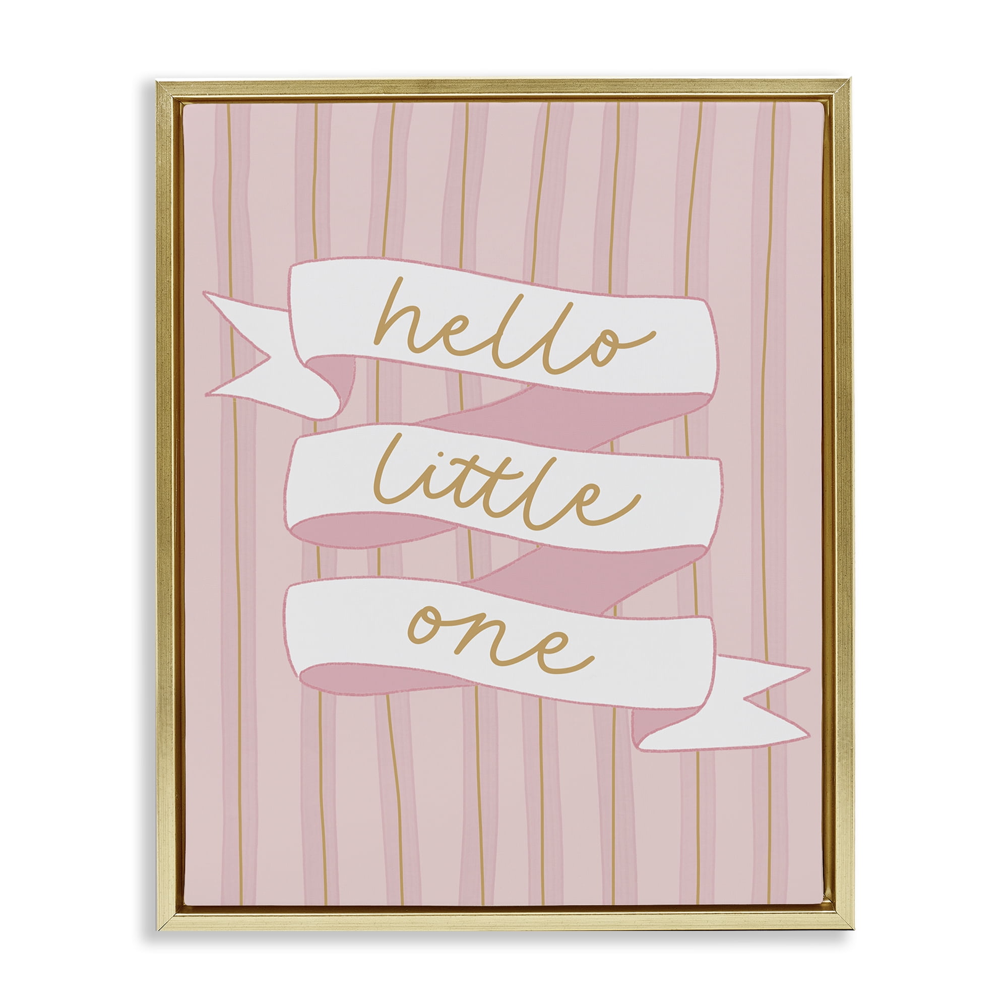 Stupell Industries Pink Hello Little One Gold Framed Floater Canvas Wall Art, design by Amanda Houston