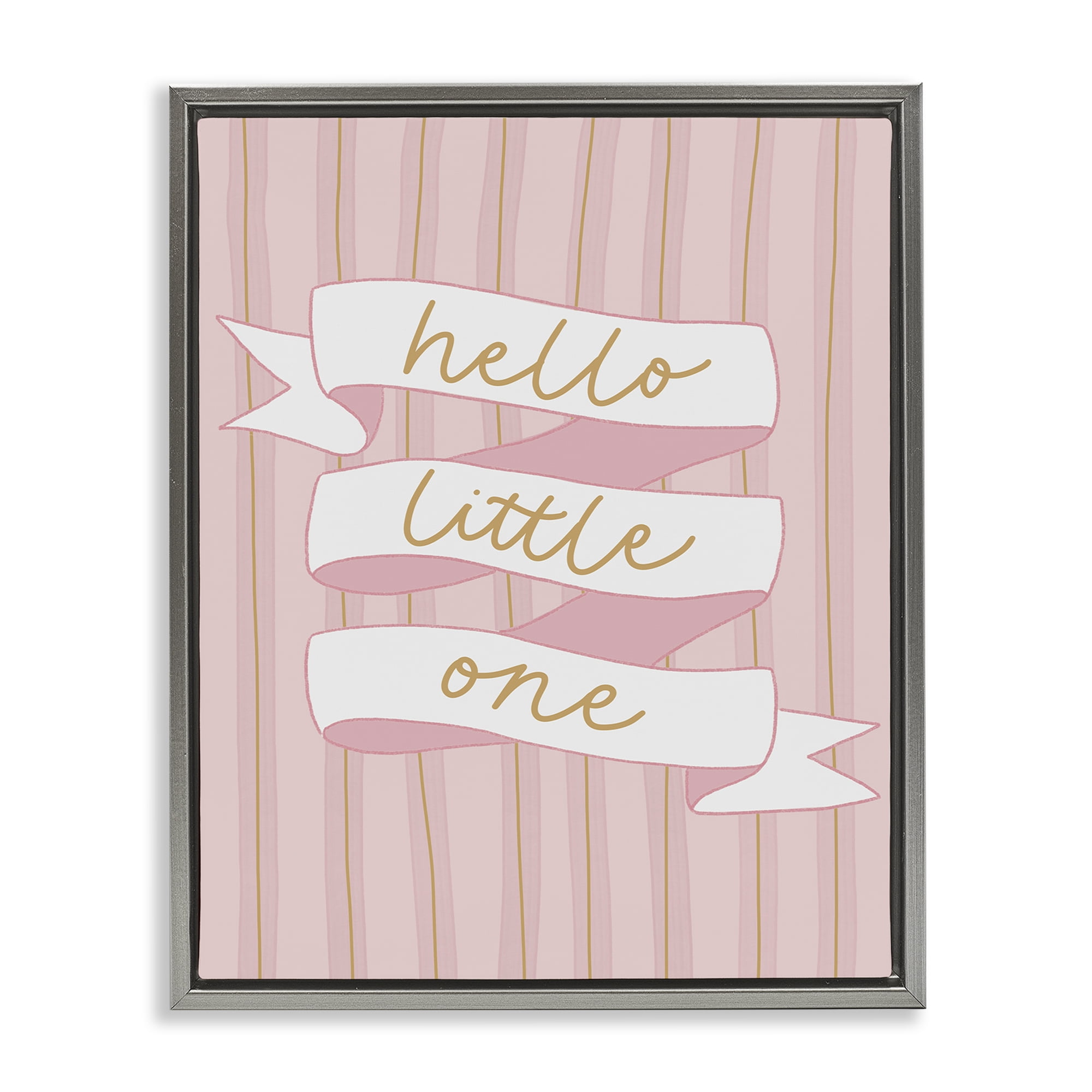 Stupell Industries Pink Hello Little One Gray Framed Floater Canvas Wall Art, design by Amanda Houston