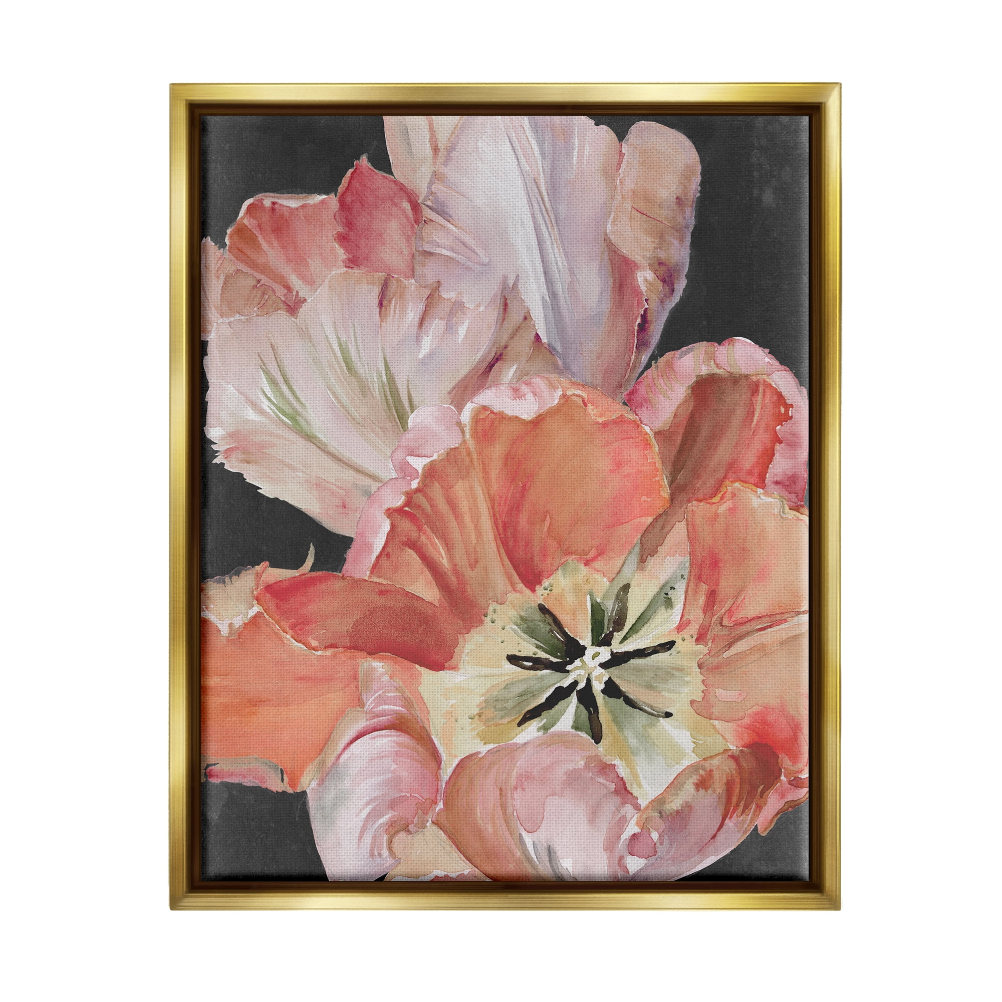 Stupell Industries Pink Hibiscus Petals Blooming Botanical & Floral Painting Gold Floater Framed Art Print Wall Art