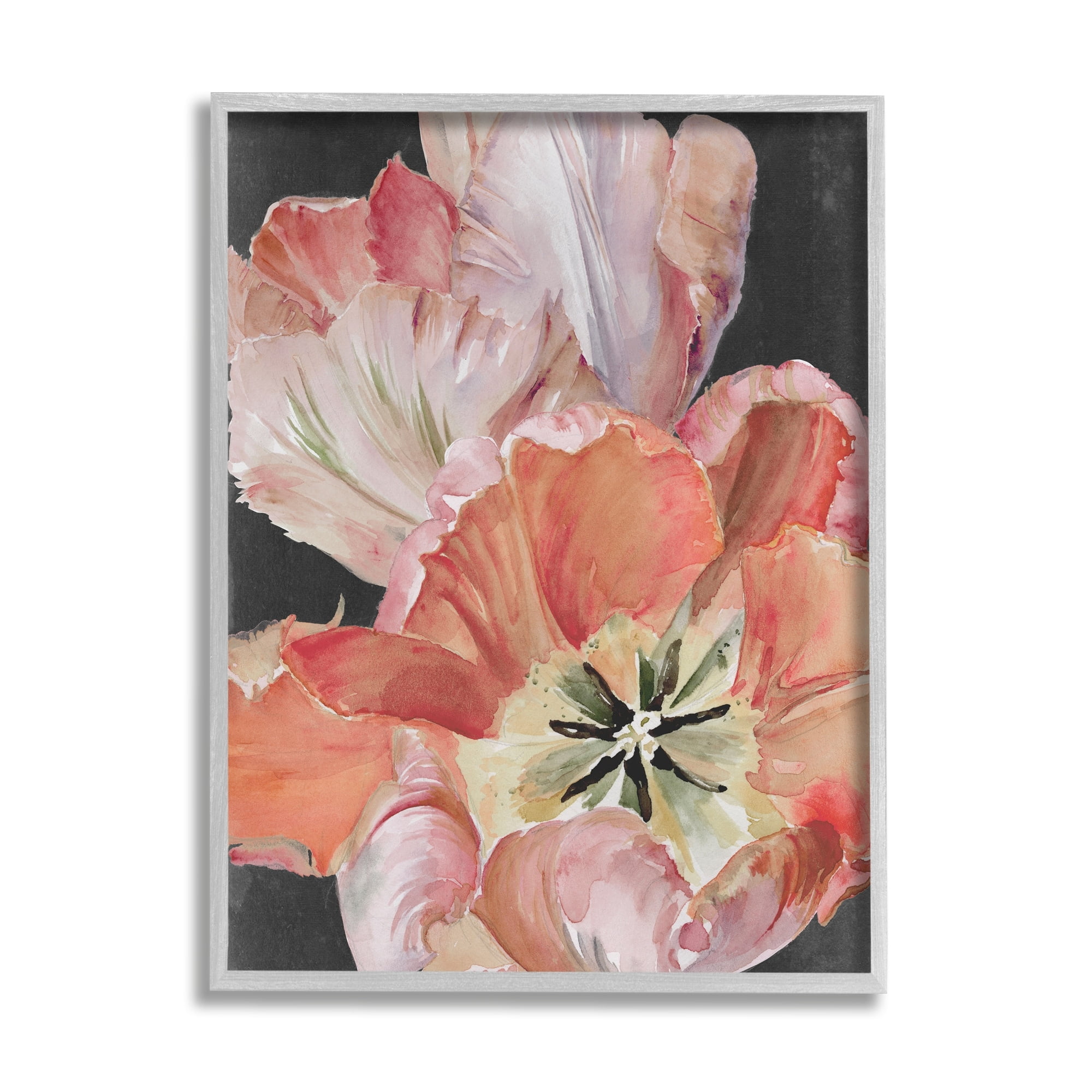 Stupell Industries Pink Hibiscus Petals Blooming Botanical & Floral Painting Gray Framed Art Print Wall Art