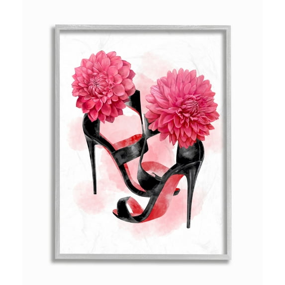 Stupell Industries Pink High Heel Glam Fashion Flower Painting Framed Wall Art by Ziwei Li