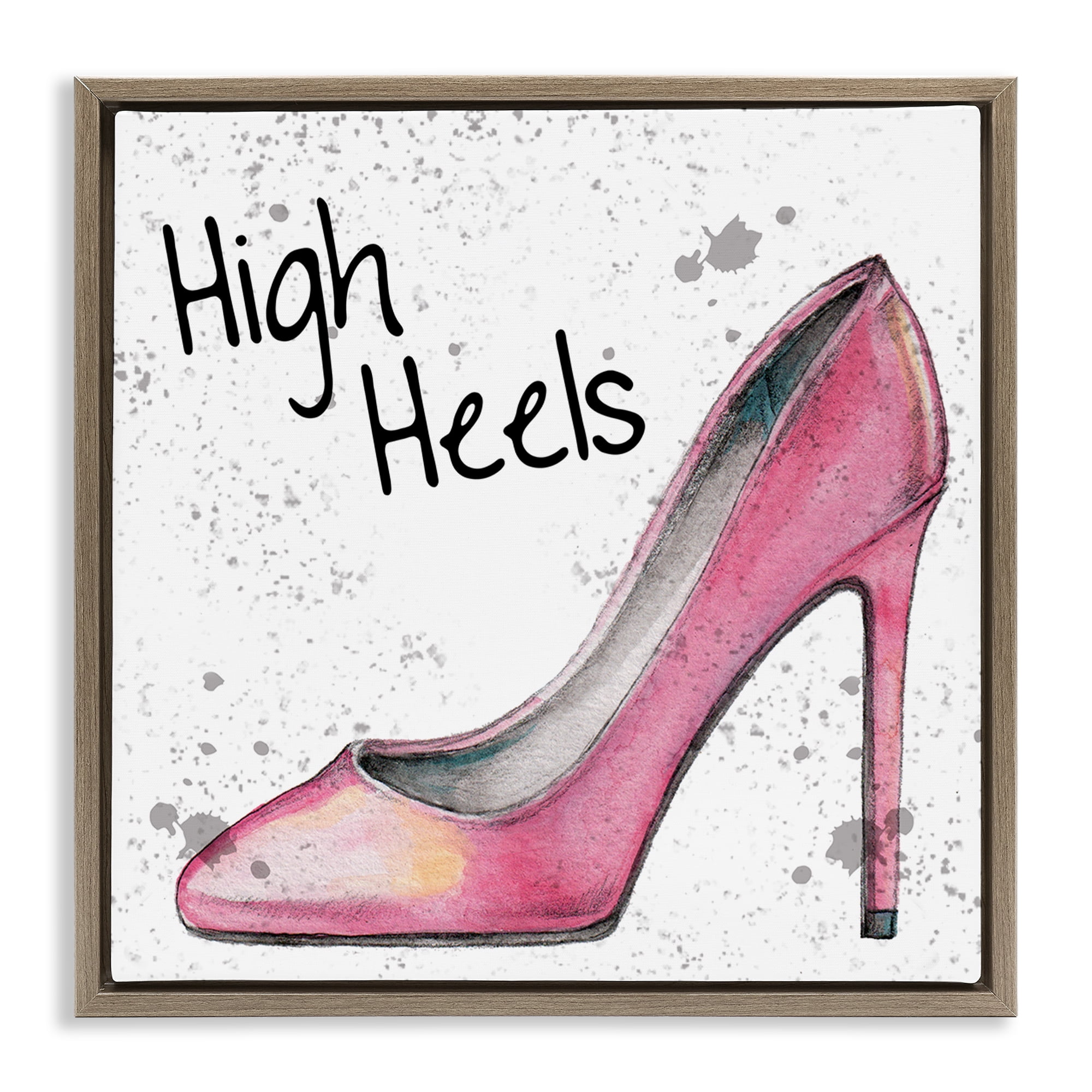 Stupell Industries Pink High Heels Beauty & Fashion Painting Brown Floater Framed Art Print Wall Art, 18 x 18