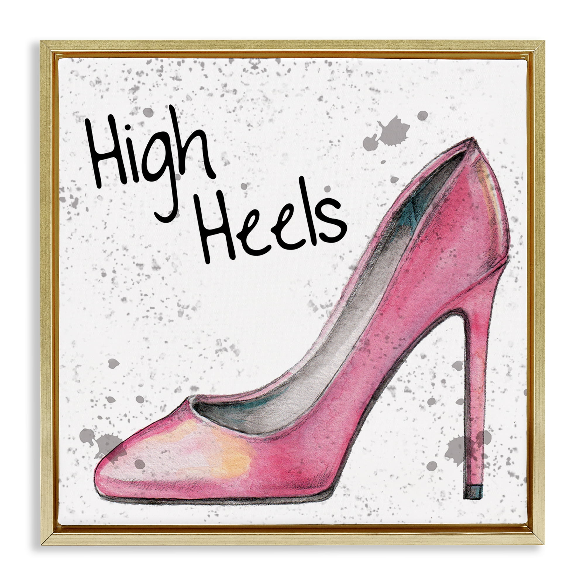 Stupell Industries Pink High Heels Beauty & Fashion Painting Gold Floater Framed Art Print Wall Art, 18 x 18