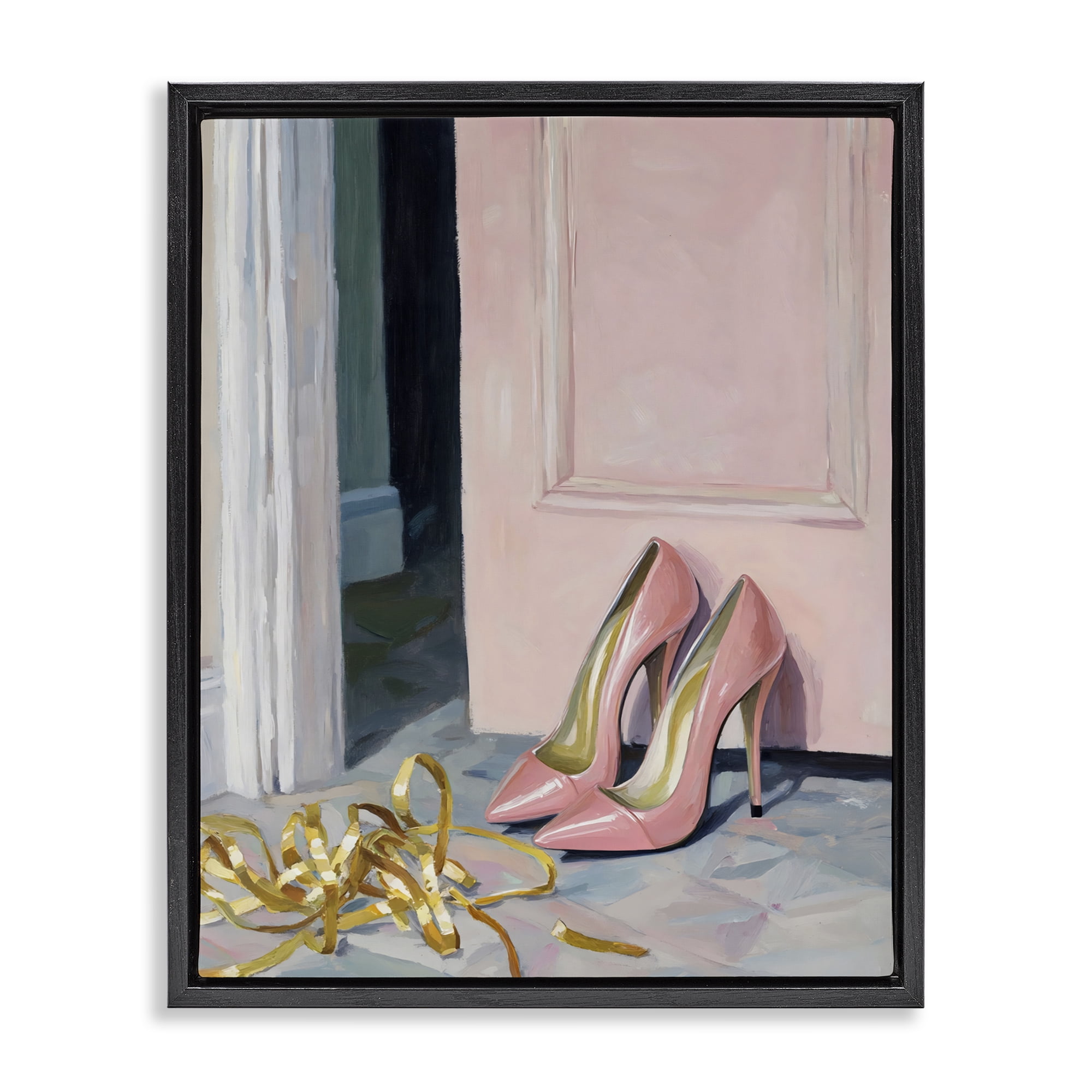 Stupell Industries Pink High Heels & Tinsel Black Framed Floater Canvas Wall Art, design by The Prints Vibe