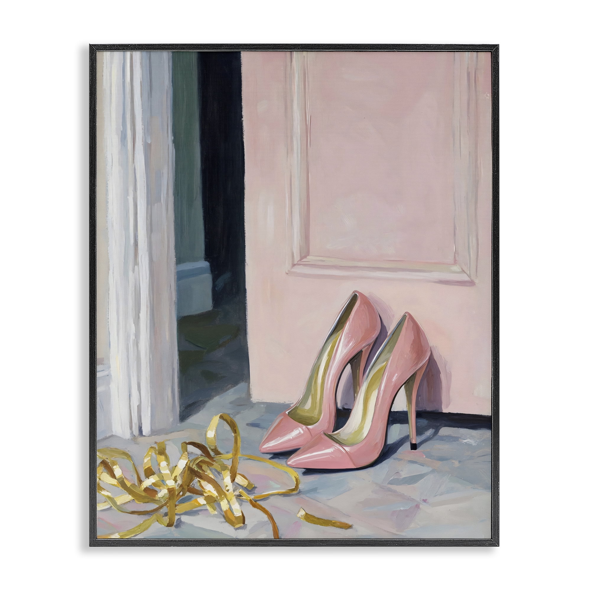 Stupell Industries Pink High Heels & Tinsel Black Framed Giclee Art, design by The Prints Vibe