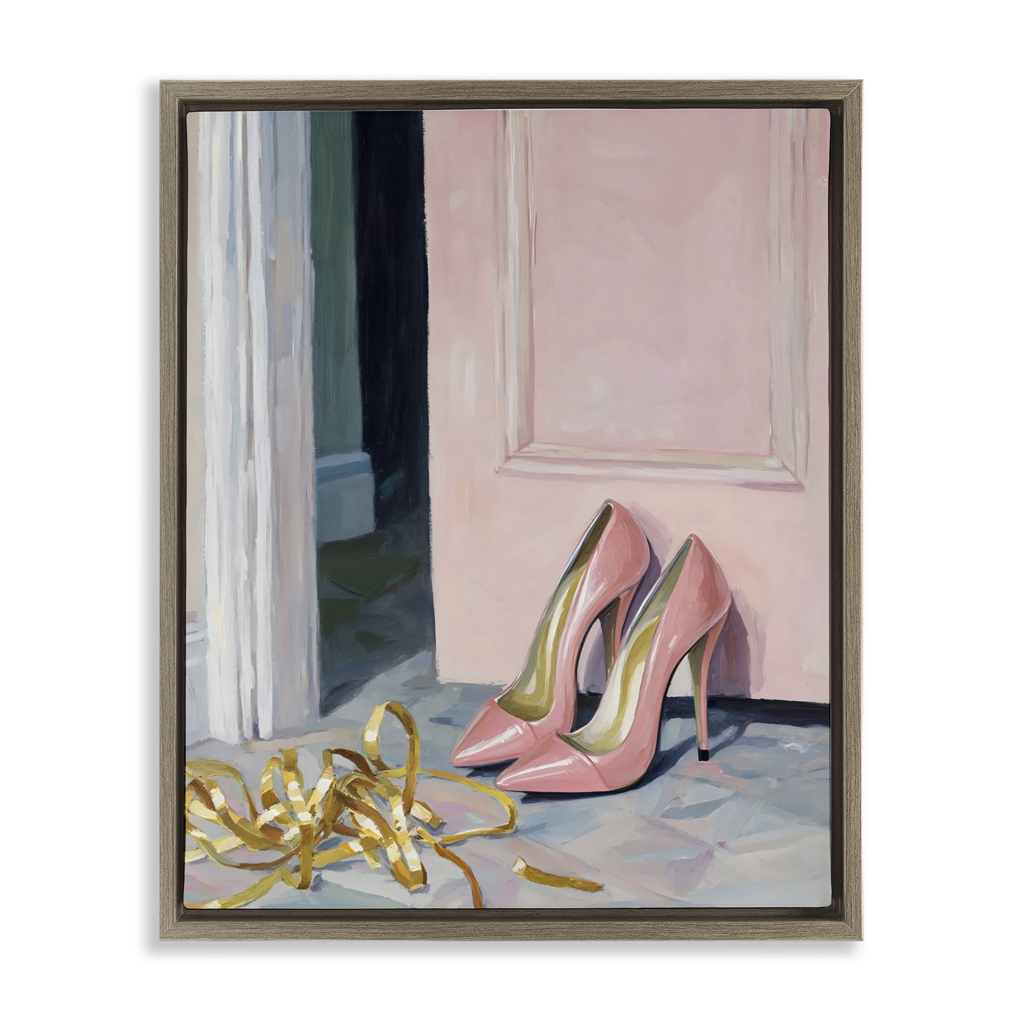 Stupell Industries Pink High Heels & Tinsel Brown Framed Floater Canvas Wall Art, design by The Prints Vibe