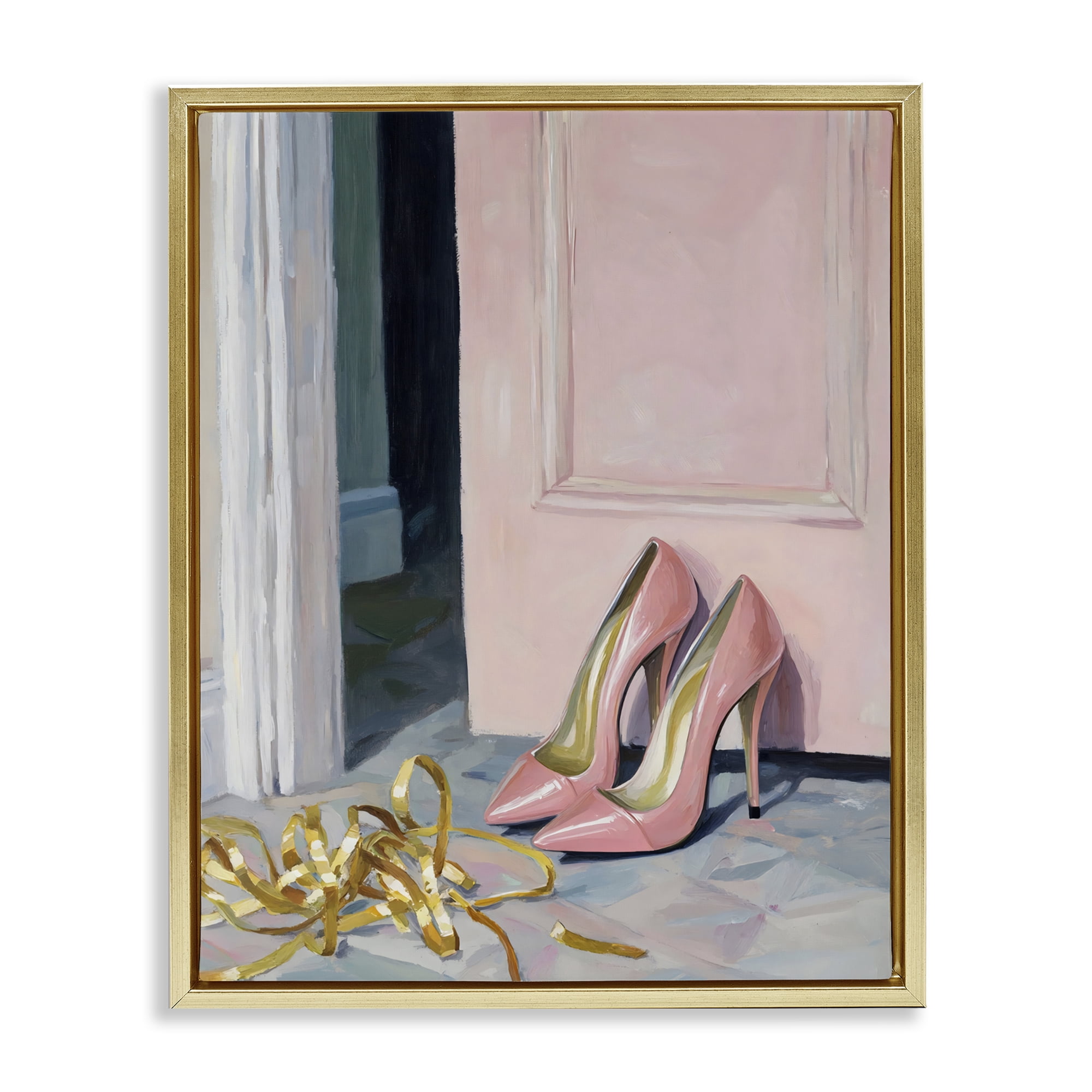 Stupell Industries Pink High Heels & Tinsel Gold Framed Floater Canvas Wall Art, design by The Prints Vibe