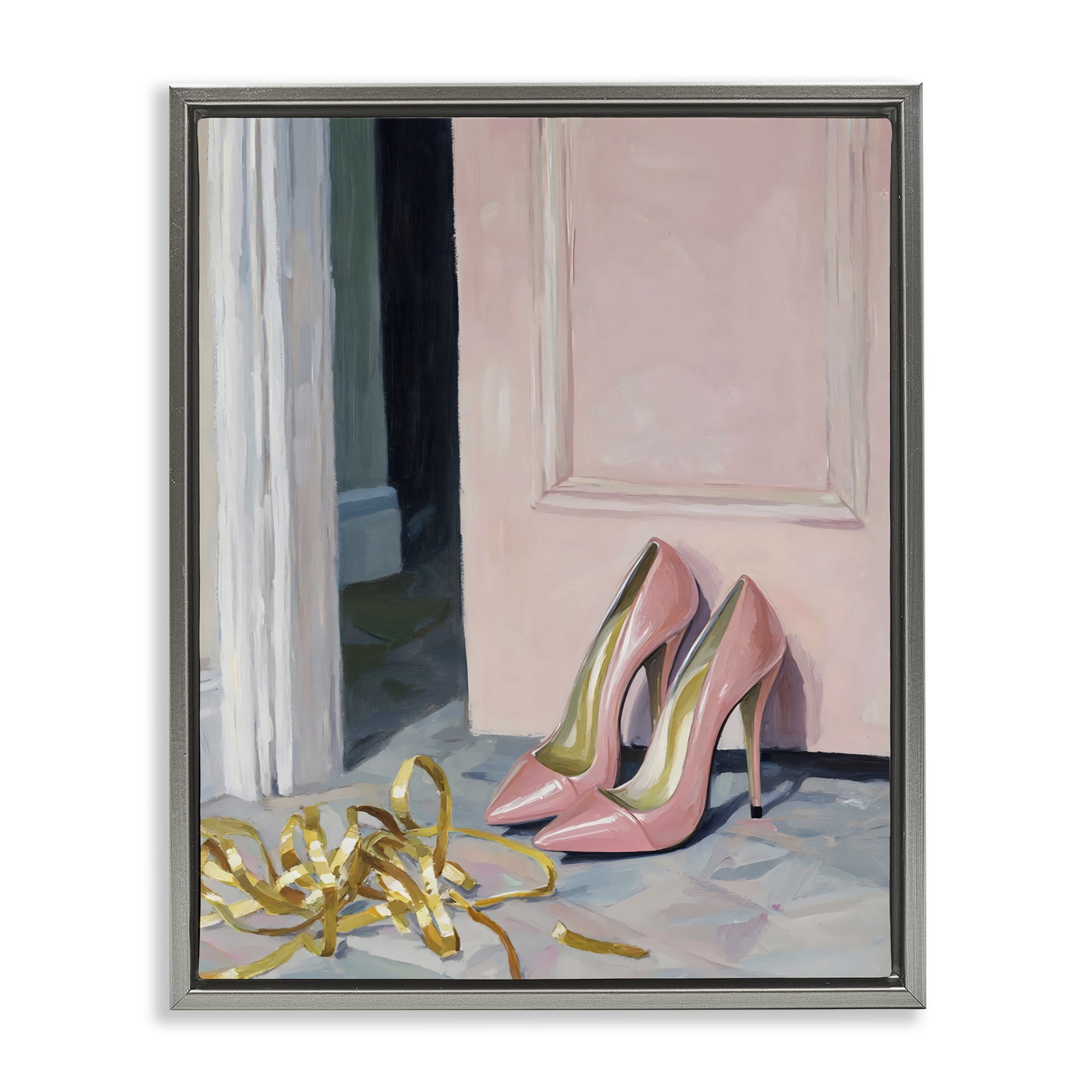 Stupell Industries Pink High Heels & Tinsel Gray Framed Floater Canvas Wall Art, design by The Prints Vibe