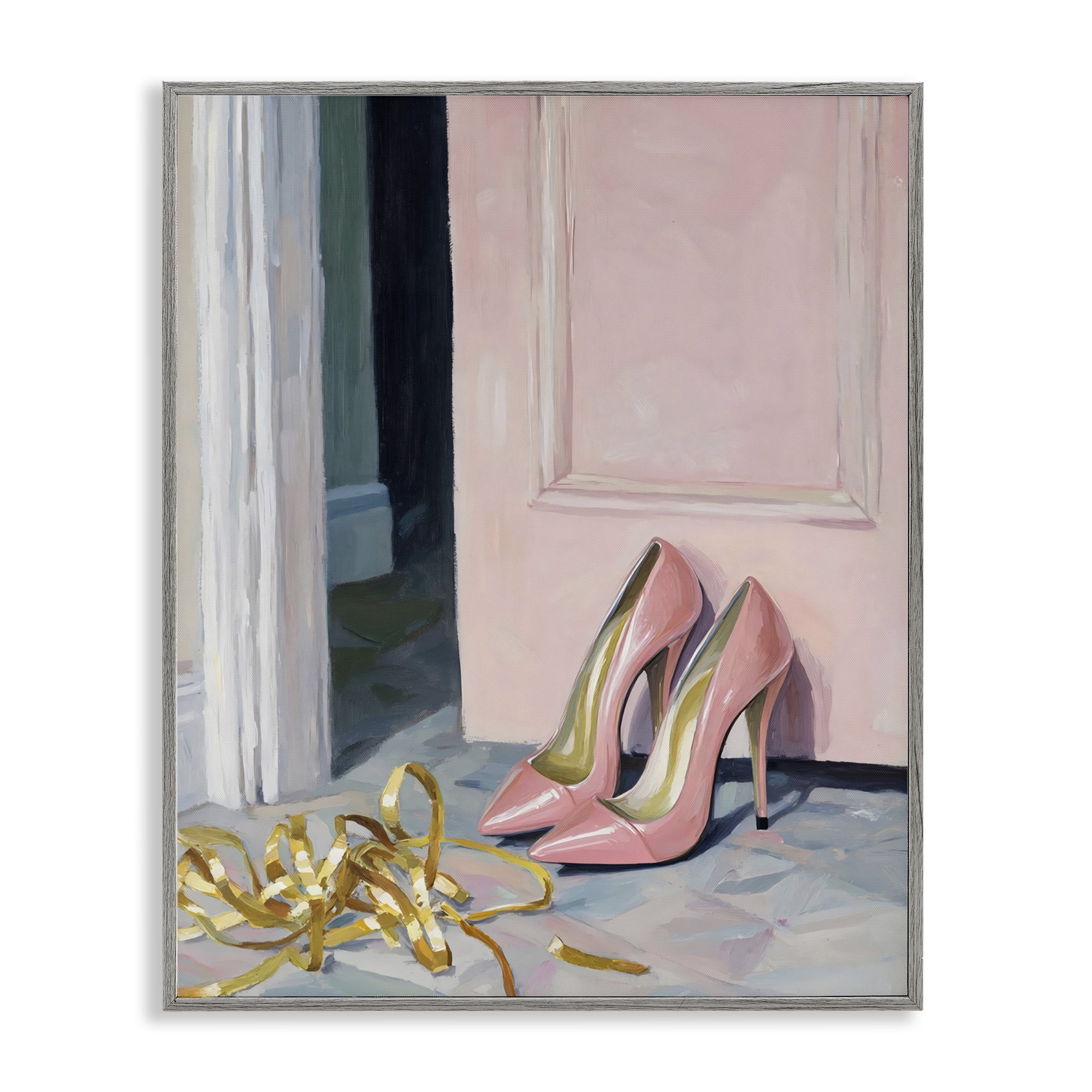 Stupell Industries Pink High Heels & Tinsel Gray Framed Giclee Art, design by The Prints Vibe